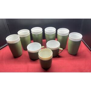 Lot of 9 Olympian Thermo Ware Insulated Plastic Avocado Green Various Cups